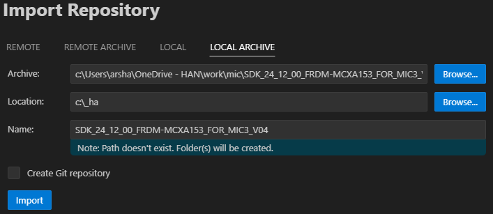 MCUXpresso for VS Code import repository