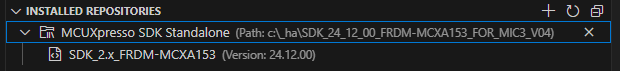 MCUXpresso for VS Code Installed repositories